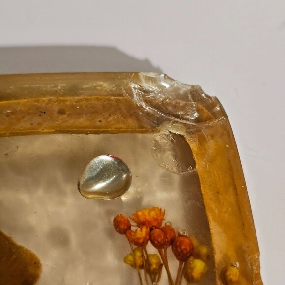 Vtg 1970s Lucite Acrylic Spoon Rest Mushroom & Ladybug With Dried Flowers FLAW - Picture 4 of 11